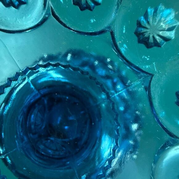 Vintage LE Smith Blue Moon and Stars Glass Ruffle Pedestal Compote Bowl Dish - Picture 4 of 7